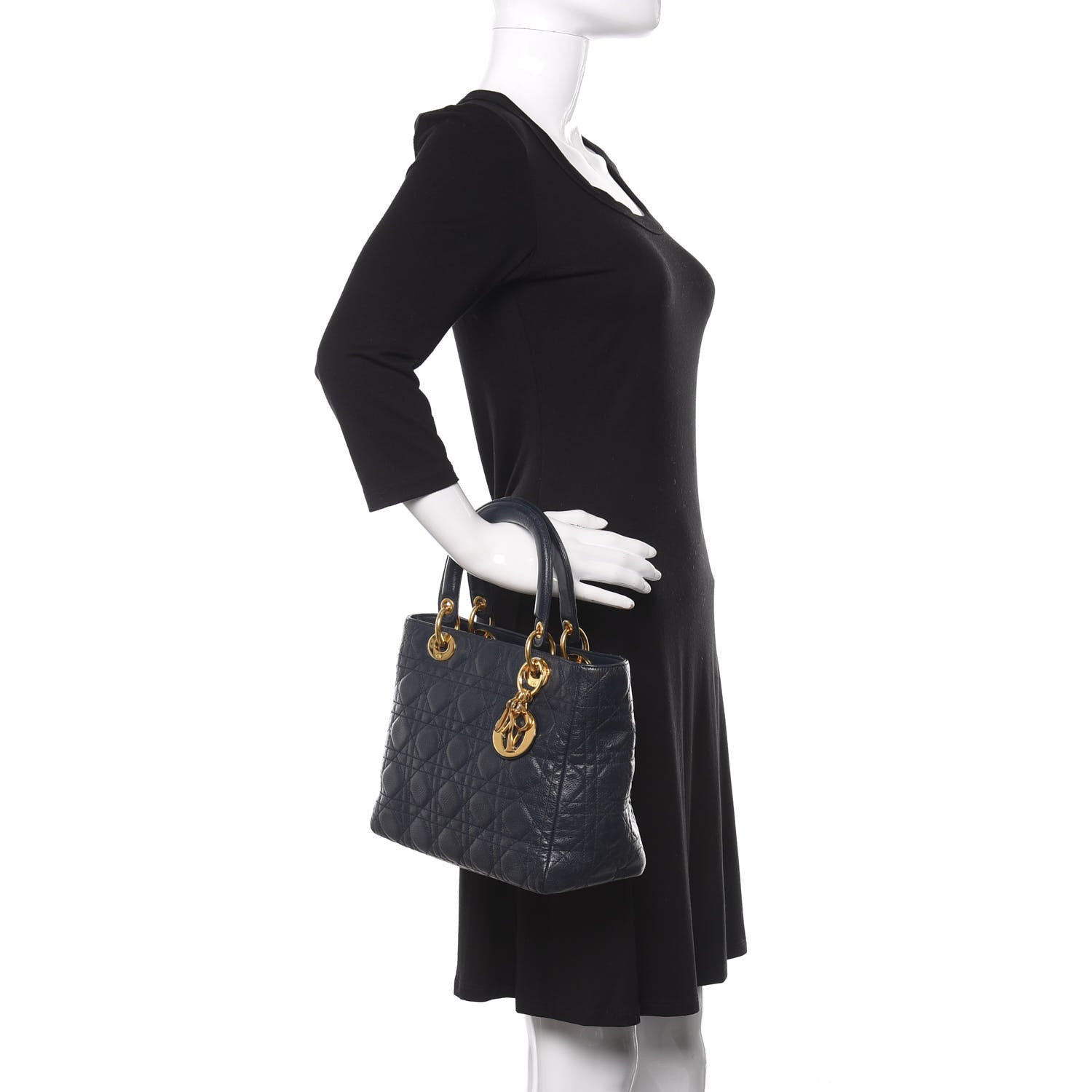 Christian Dior Grained Calfskin Cannage Medium Supple Lady Dior Navy 2 of 13