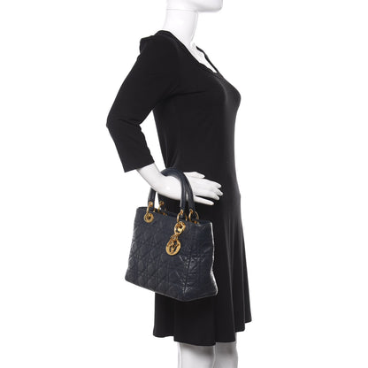 Christian Dior Grained Calfskin Cannage Medium Supple Lady Dior Navy 2 of 13