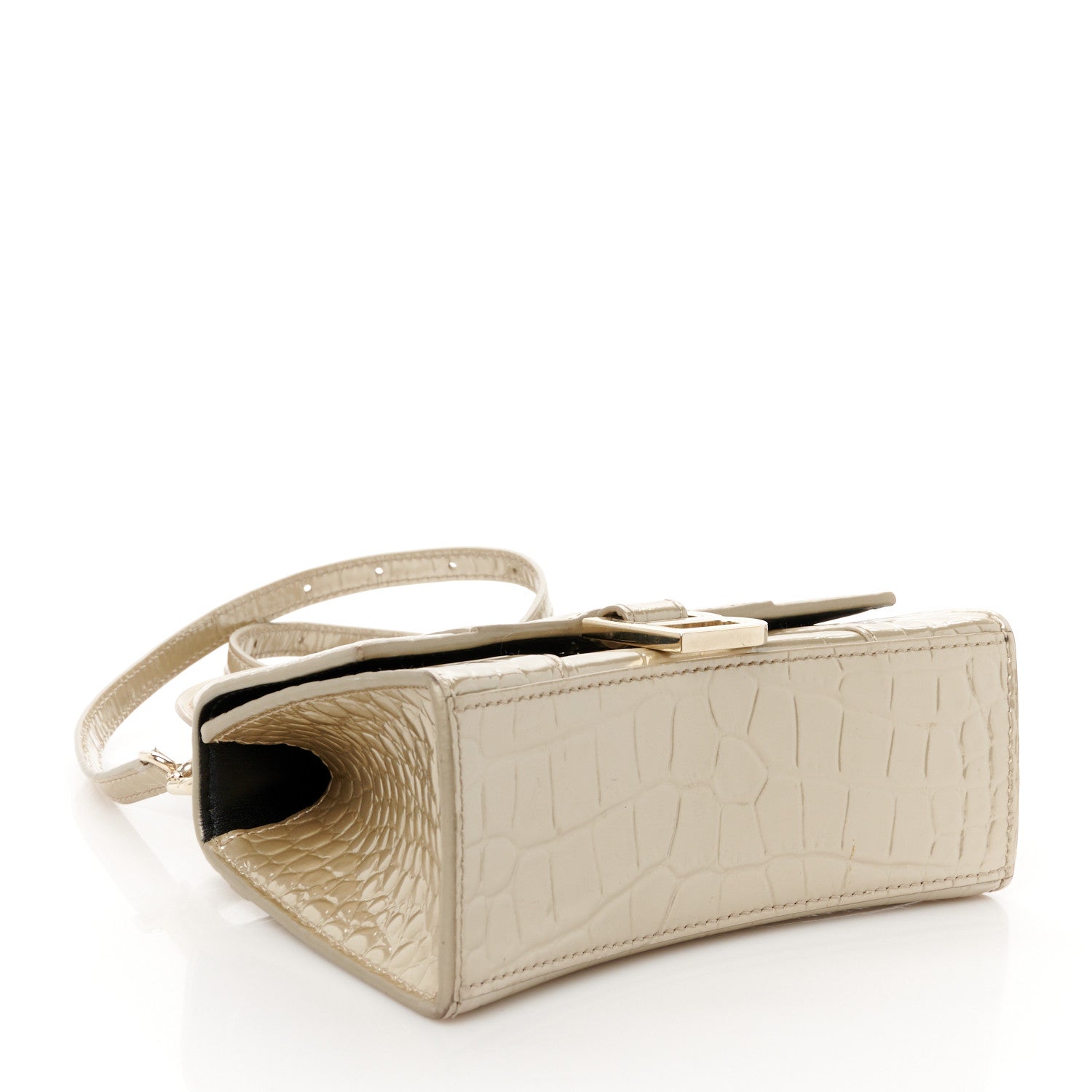Balenciaga Metallic Shiny Calfskin Crocodile Embossed Hourglass Top Handle Bag XS Light Gold 4 of 12