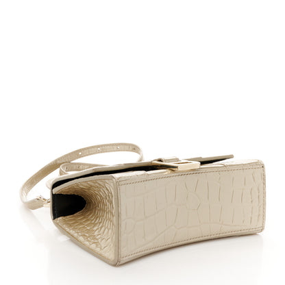 Balenciaga Metallic Shiny Calfskin Crocodile Embossed Hourglass Top Handle Bag XS Light Gold 4 of 12