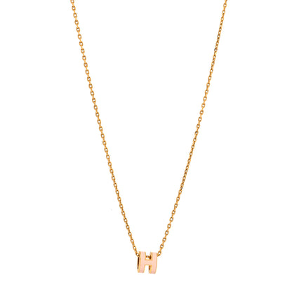 Hermes Lacquered Rose Gold Mini Pop H Pendant Necklace Rose Dragee 1 of 5