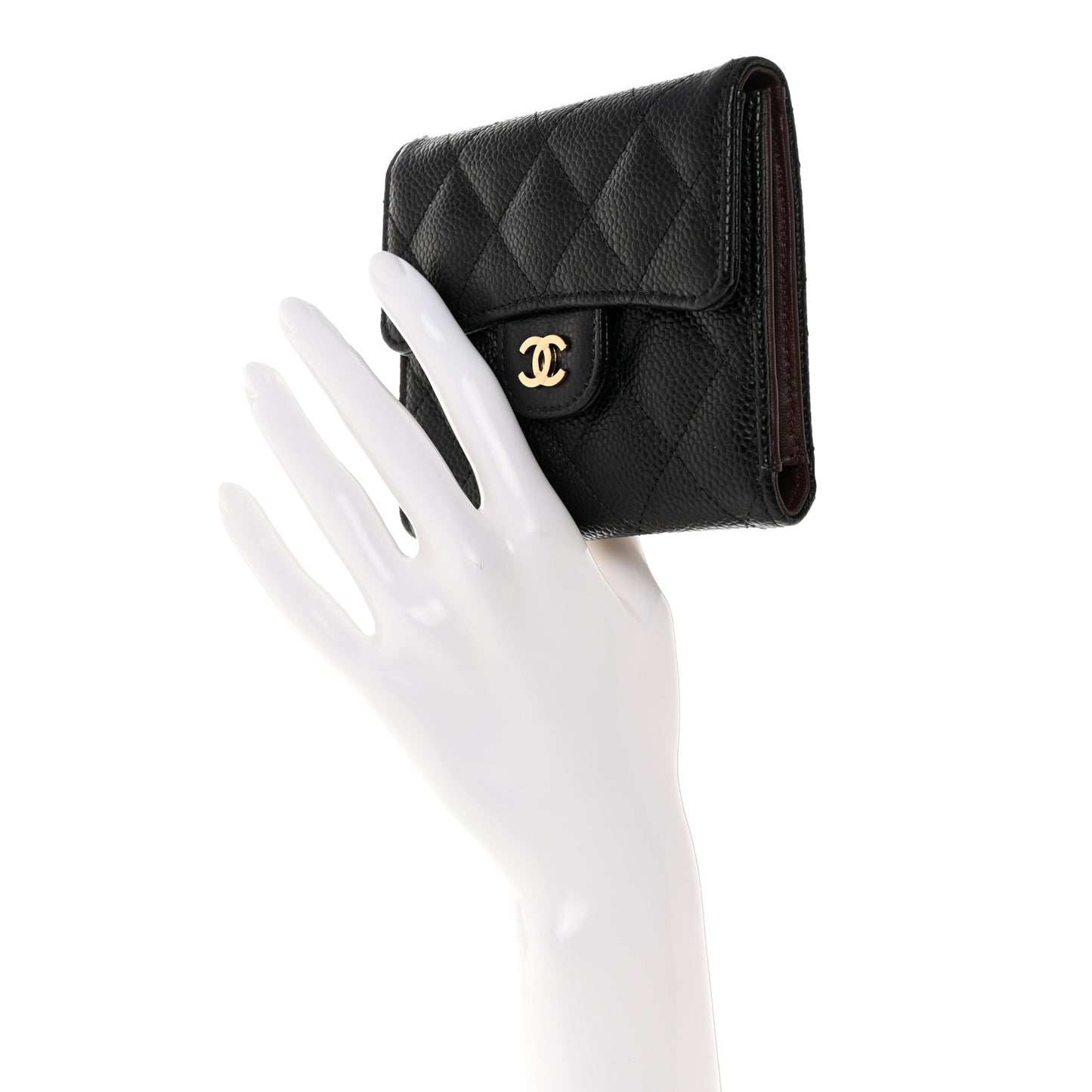Caviar Quilted Compact Flap Wallet Black