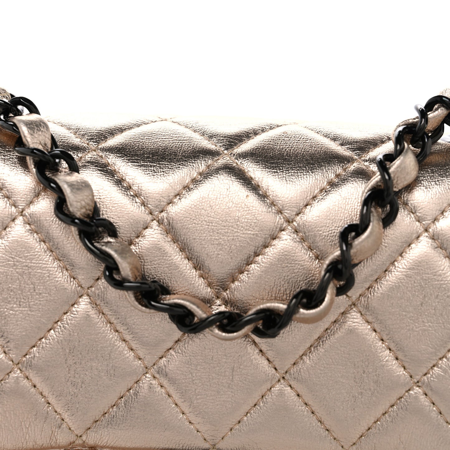 Metallic Lambskin Quilted Mini Square Flap Gold Black