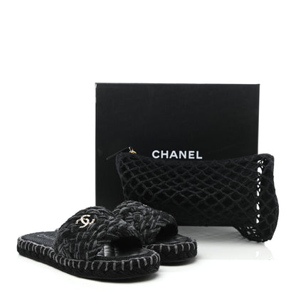 Chanel Cord Braided CC Mules 38 Black 9 of 9