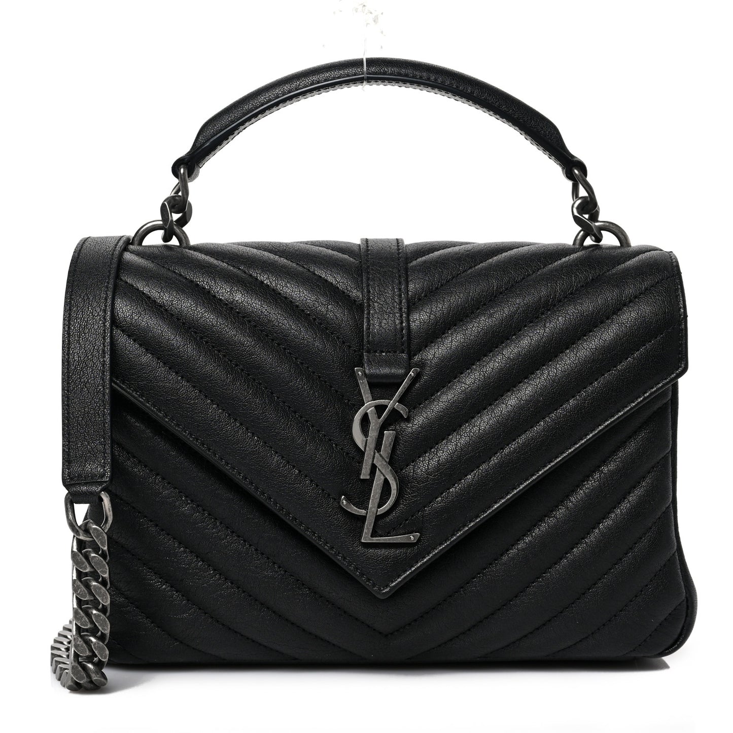 Sheepskin Matelasse Chevron Monogram Medium College Bag Black