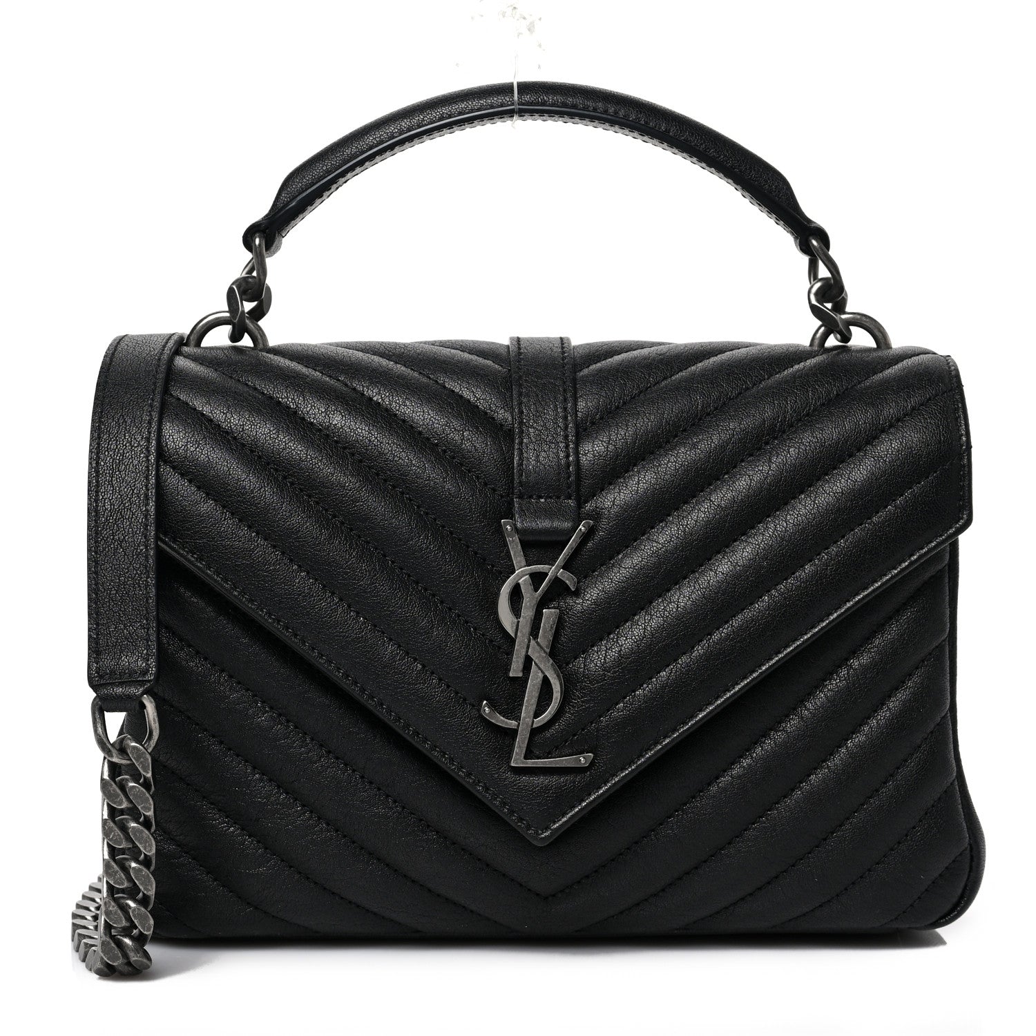 Saint Laurent Sheepskin Matelasse Chevron Monogram Medium College Bag Black 1 of 8