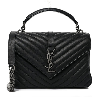 Saint Laurent Sheepskin Matelasse Chevron Monogram Medium College Bag Black 1 of 8