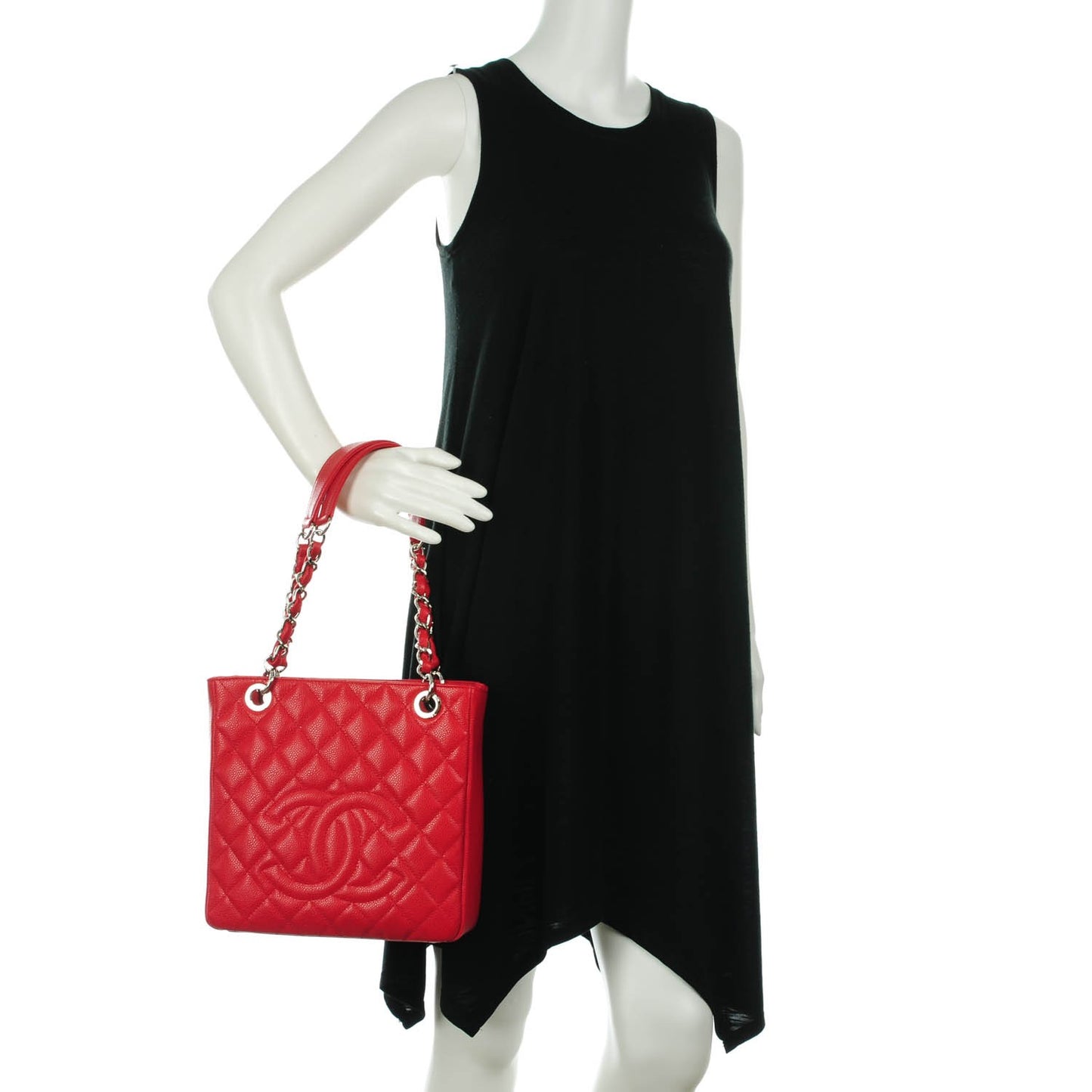 Caviar Quilted Petit Shopping Tote PST Red
