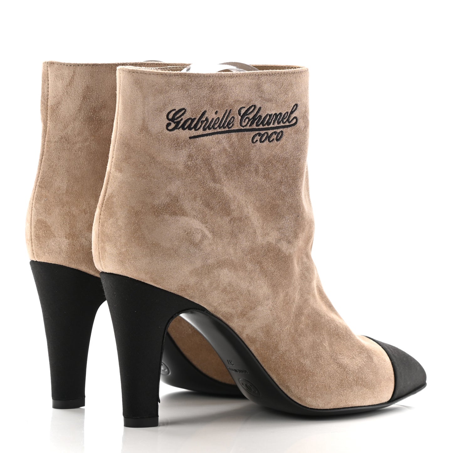 Suede Calfskin Satin Gabrielle Cap Toe Short Boots 37 Beige Black