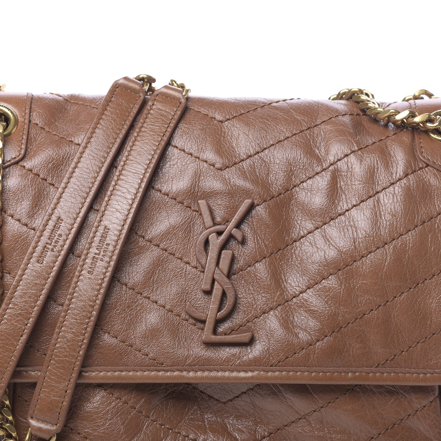 Saint Laurent Crinkled Calfskin Matelasse Monogram Medium Niki Chain Satchel Caramel 7 of 9