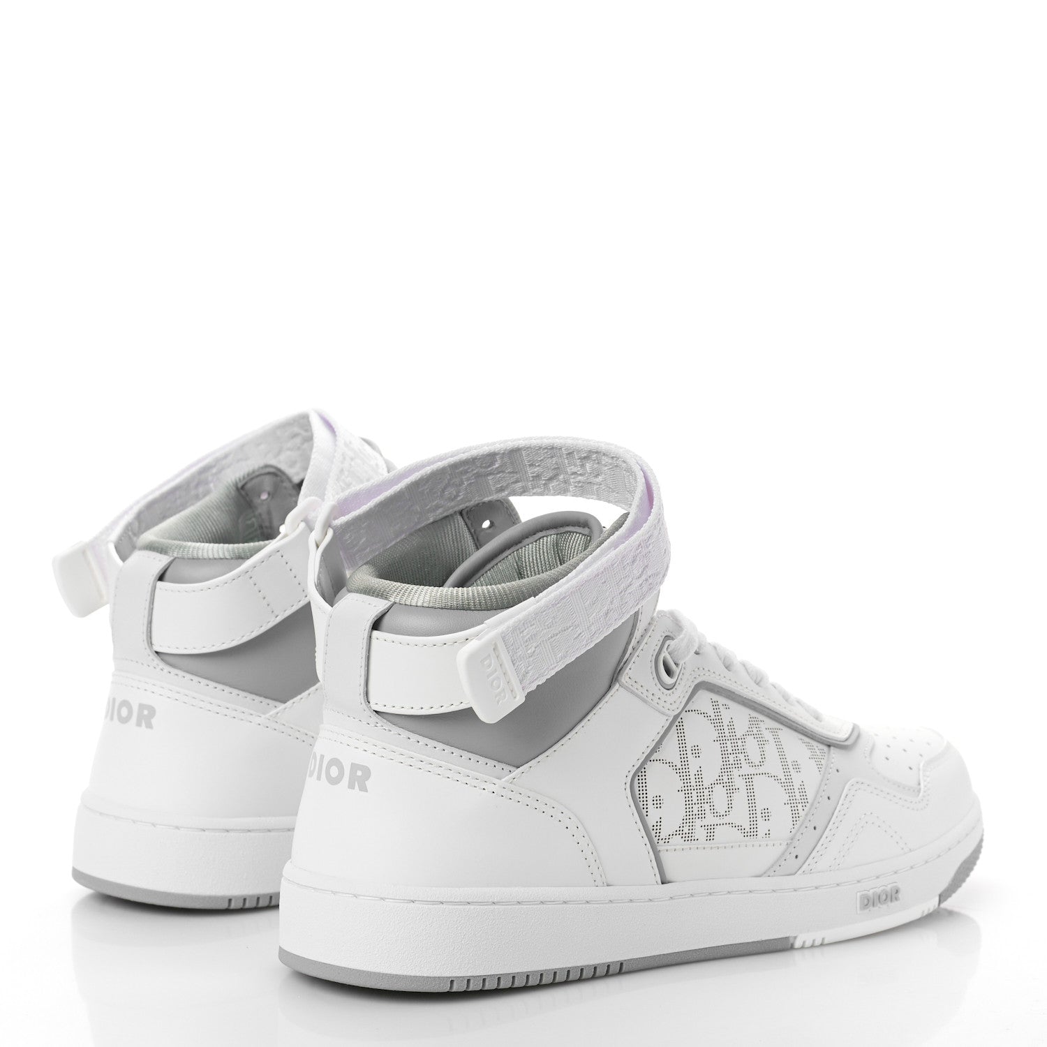 Christian Dior Smooth Calfskin Oblique Galaxy Perforated Mens B27 Mid Top Sneakers 41 White Grey 3 of 9