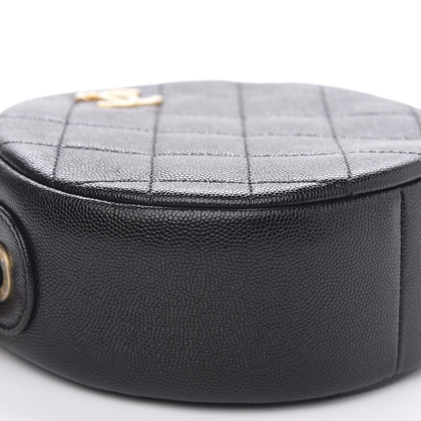 Caviar Quilted Small Round Bag With Chain Black