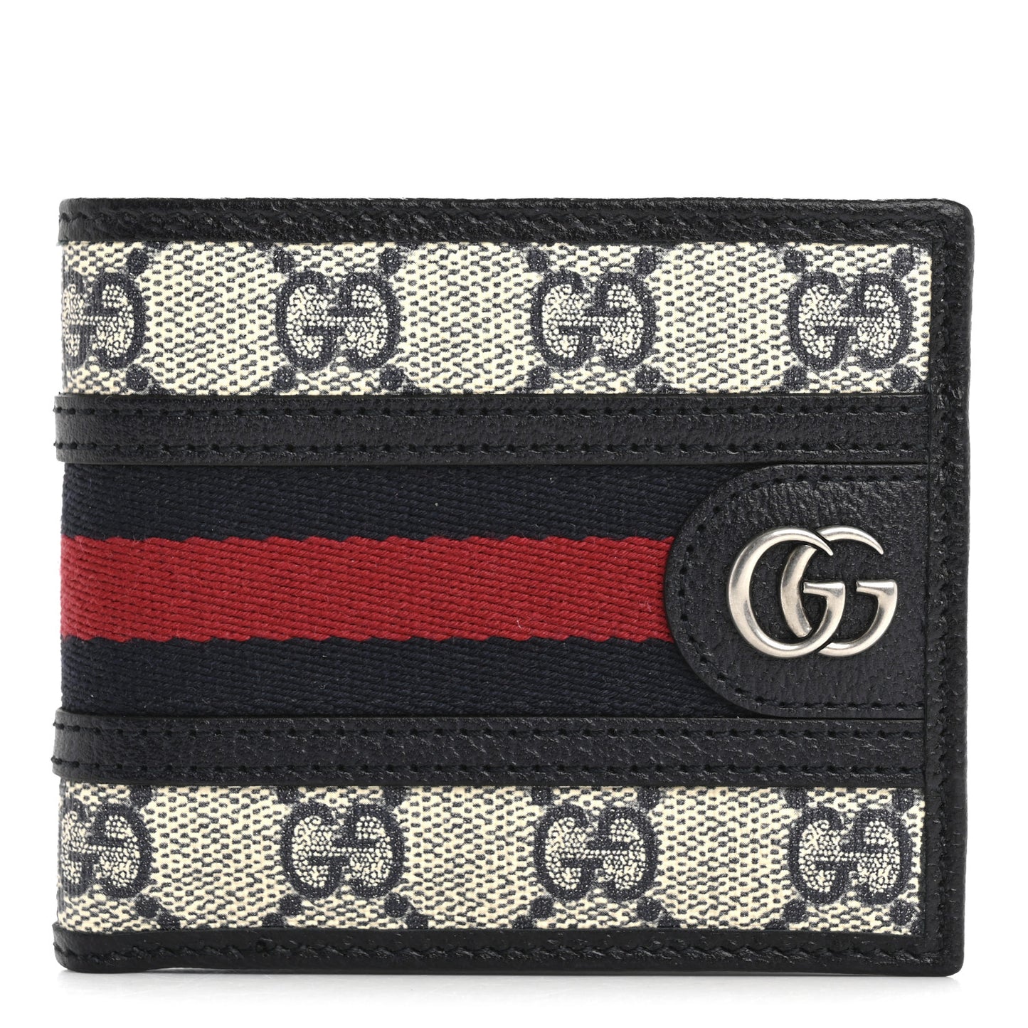 GG Supreme Monogram Web Mens Ophidia Bi-Fold Coin Wallet Beige Blue