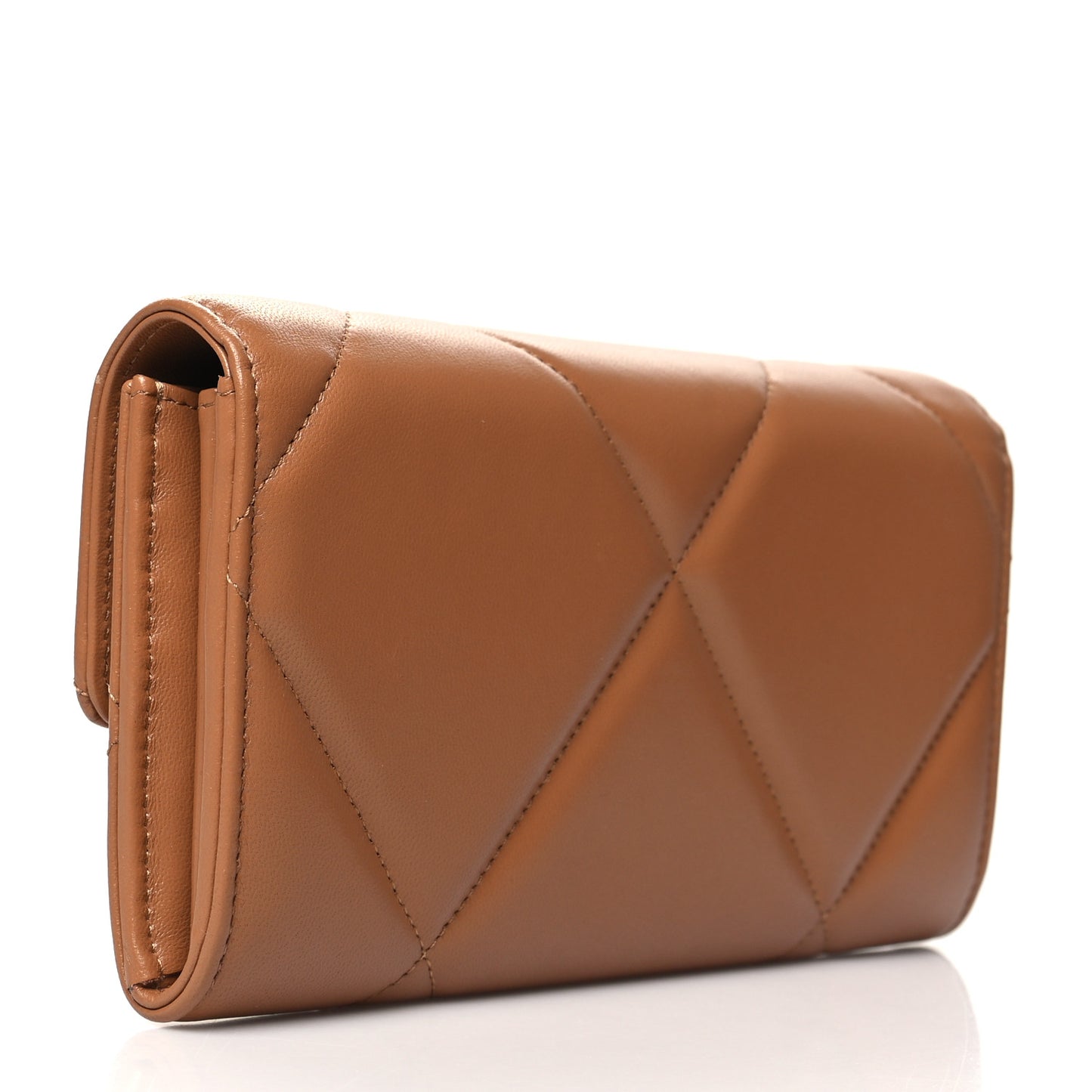 Lambskin Quilted Chanel 19 Flap Wallet Brown