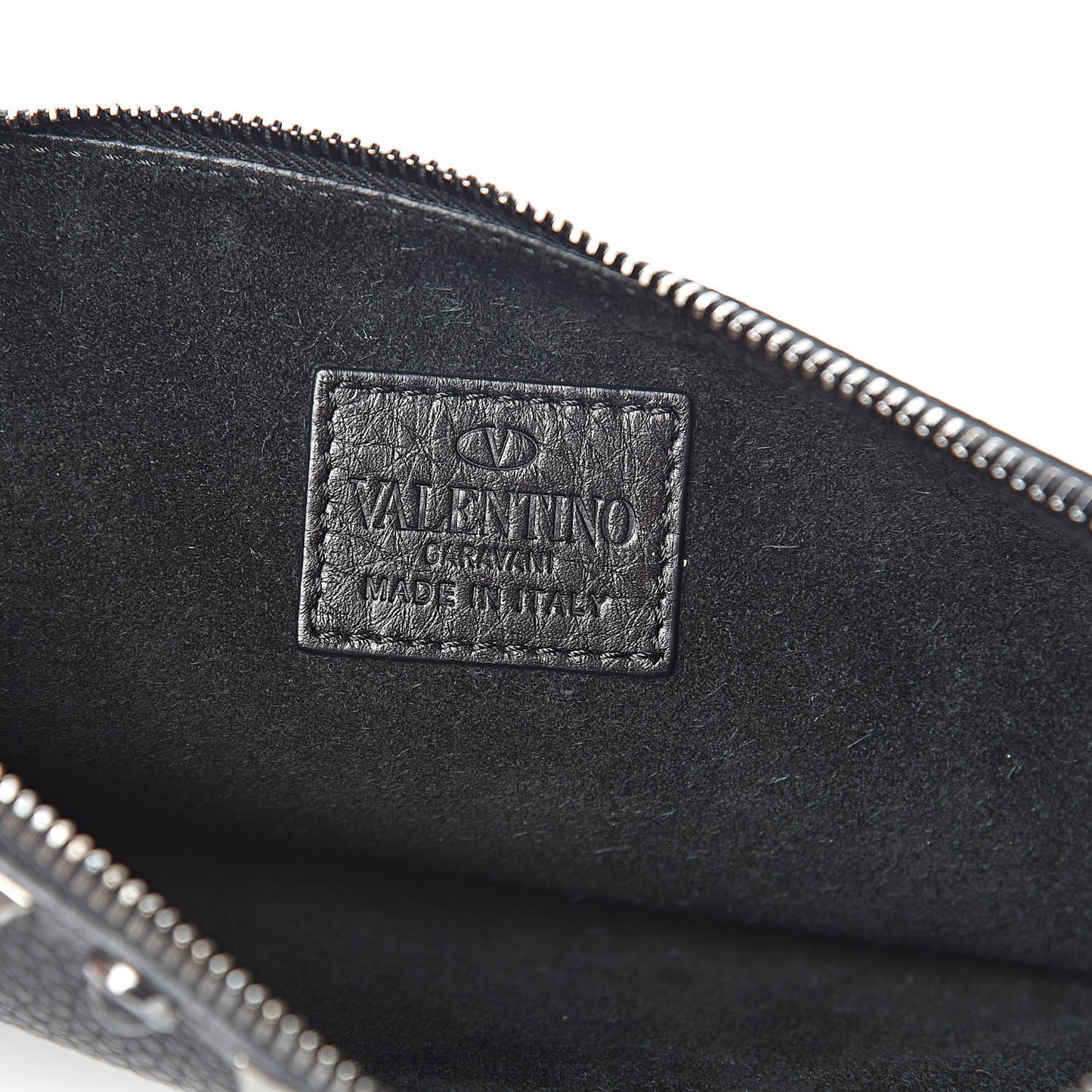 Pebbled Calfskin Onyx Large Rockstud Rolling Zip Pouch Black