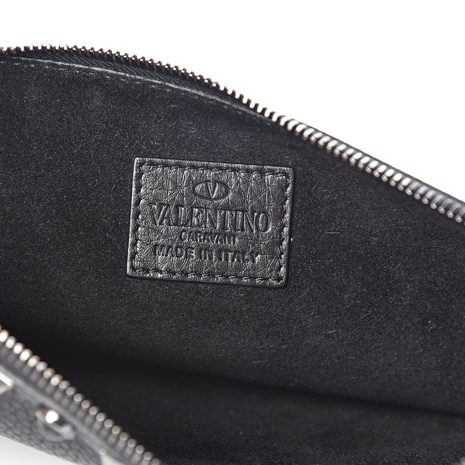 Valentino Garavani Pebbled Calfskin Onyx Large Rockstud Rolling Zip Pouch Black 6 of 7