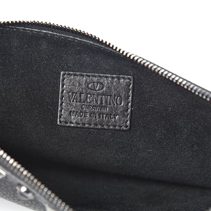 Valentino Garavani Pebbled Calfskin Onyx Large Rockstud Rolling Zip Pouch Black 6 of 7