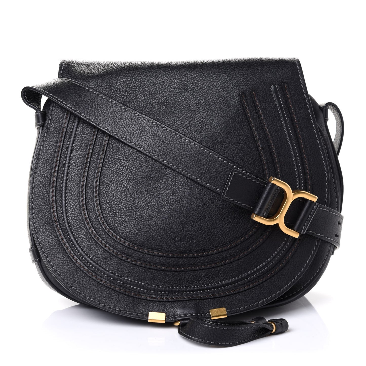 Calfskin Medium Marcie Round Crossbody Bag Black
