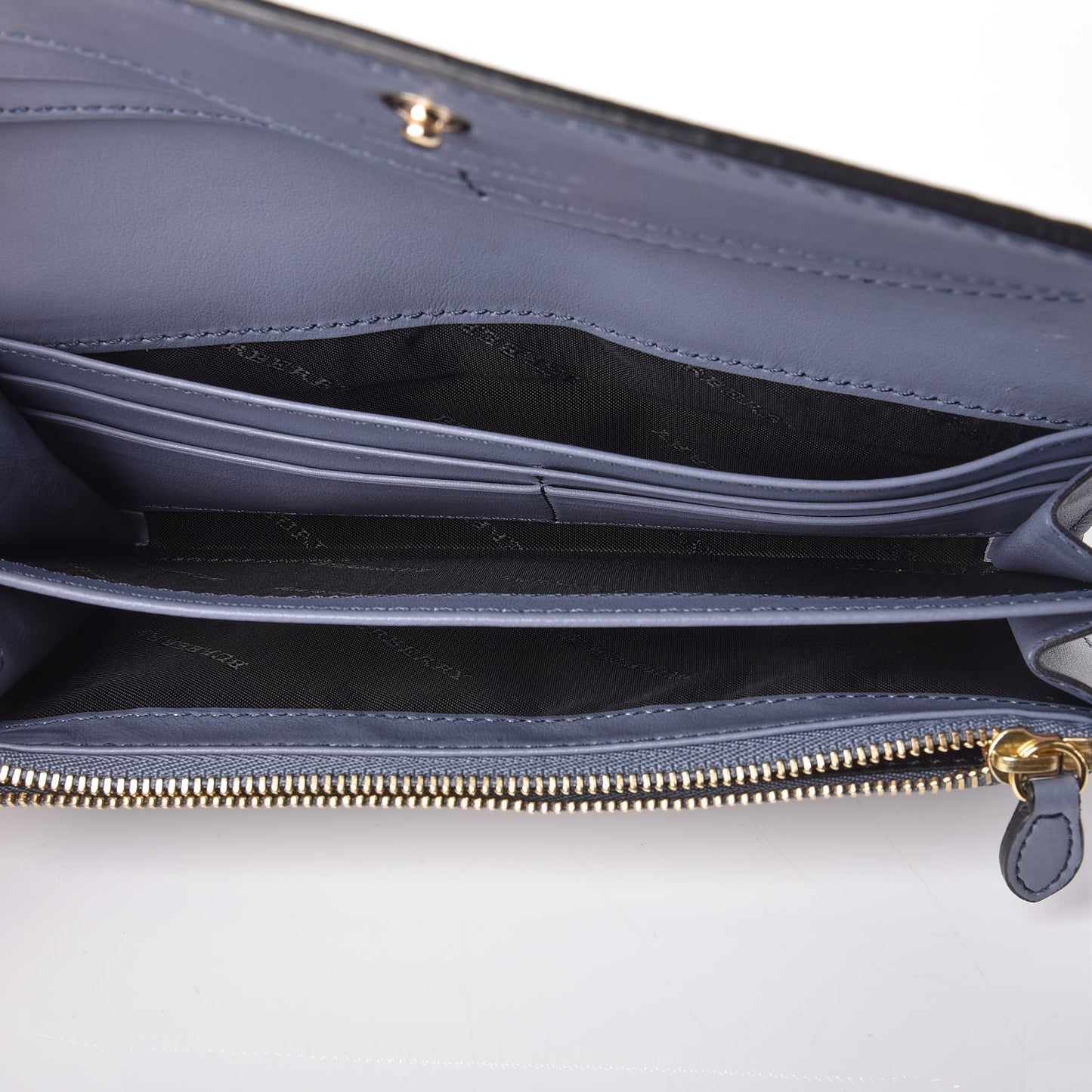 Calfskin House Check Porter Continental Wallet Slate Blue