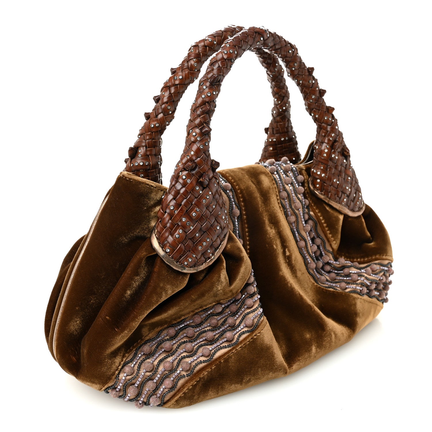 Fendi Velvet Crystal Beaded Small Spy Bronze Cognac 3 of 14