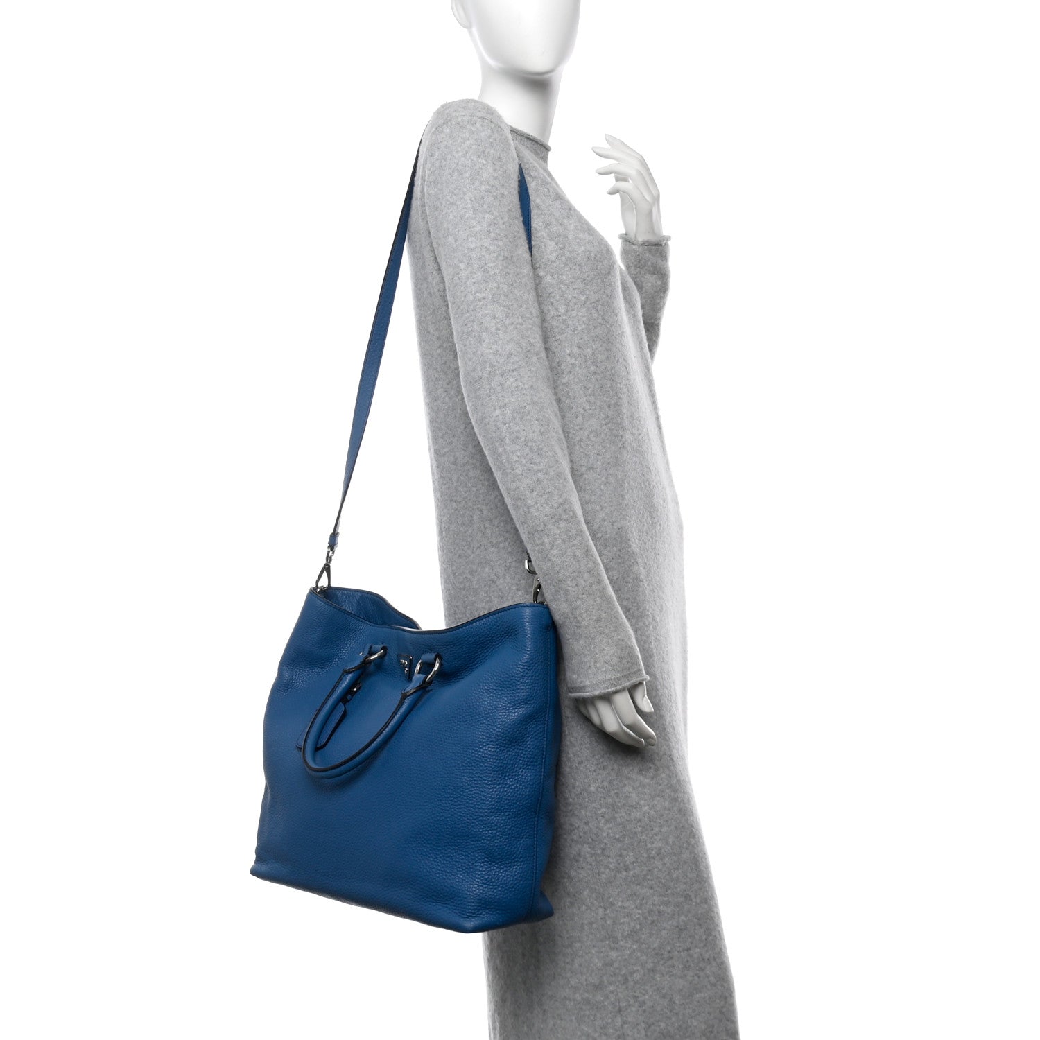 Prada Vitello Daino Shopping Tote Cobalto 2 of 16