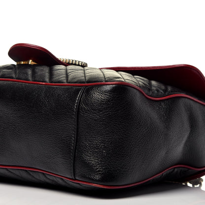 Gucci Vintage Effect Calfskin Matelasse Diagonal Large Torchon GG Marmont Shoulder Bag Black Romantic Cherry 9 of 9