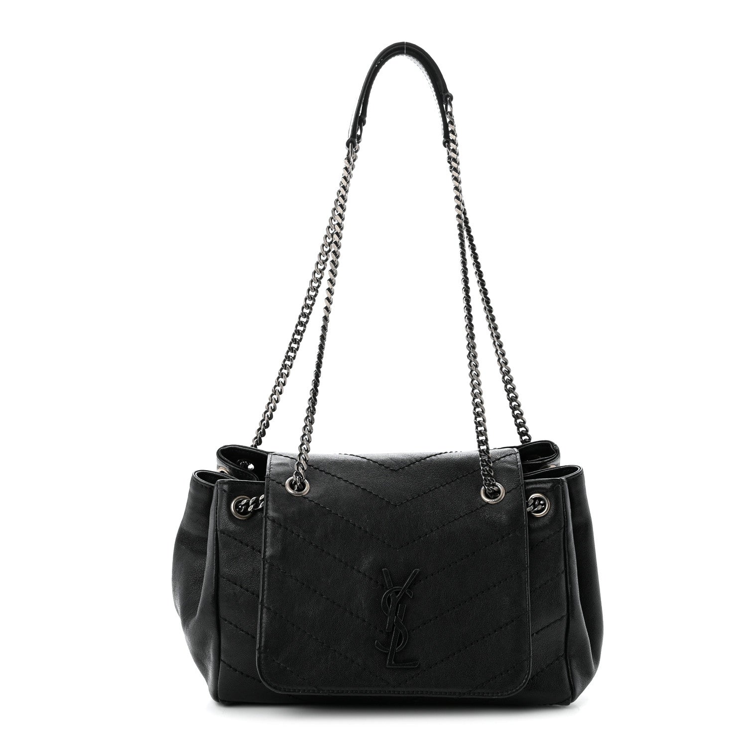 Saint Laurent Pebbled Lambskin Chevron Monogram Small Nolita Black 1 of 10