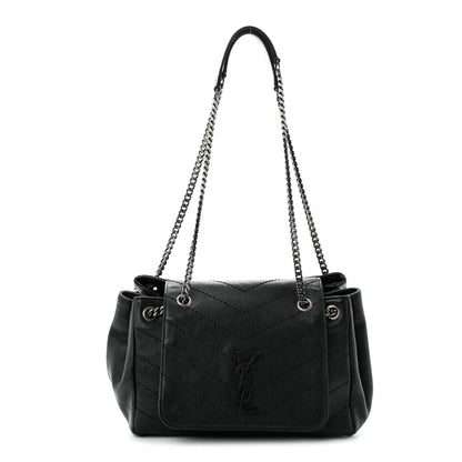 Saint Laurent Pebbled Lambskin Chevron Monogram Small Nolita Black 1 of 10