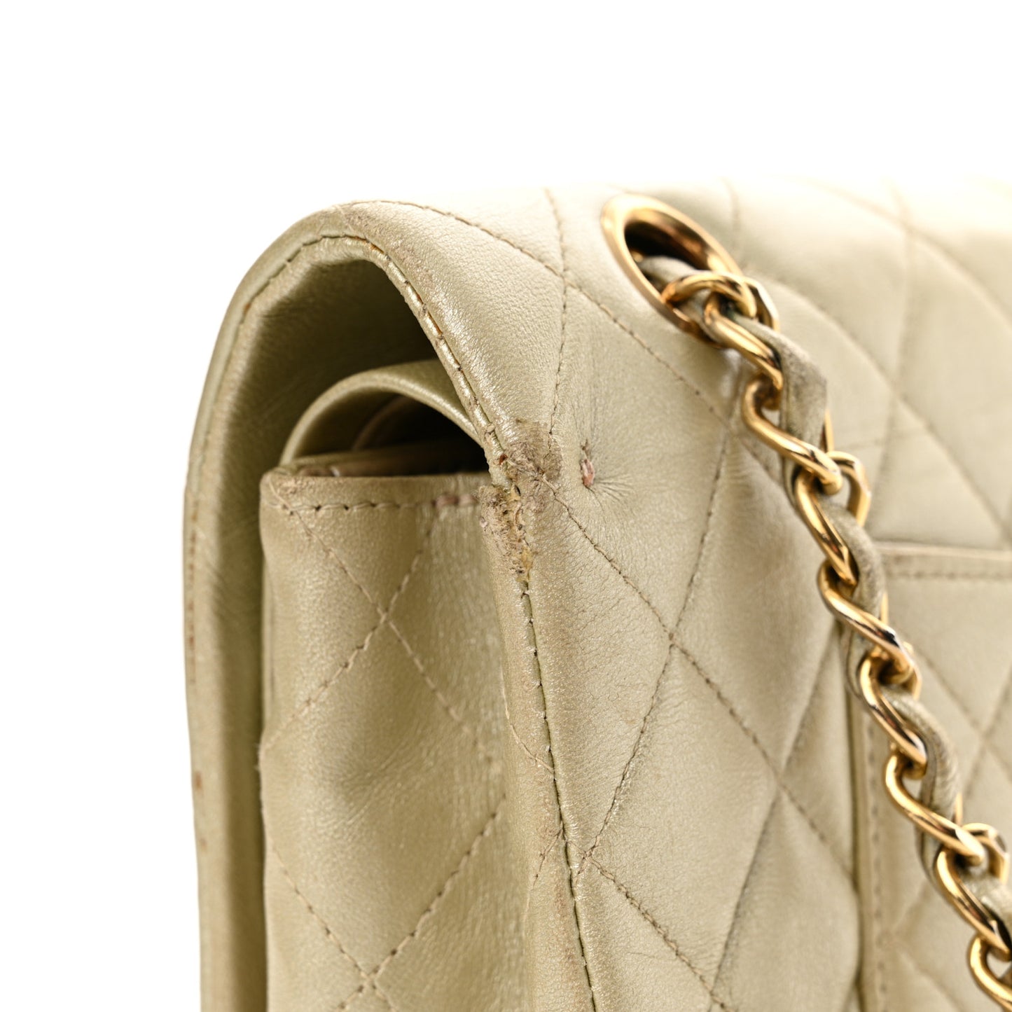 Metallic Lambskin Quilted Medium Double Flap Gold