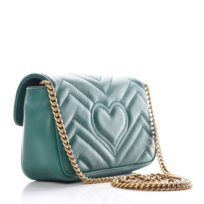 Gucci Calfskin Matelasse Super Mini GG Marmont Shoulder Bag Emerald Green 3 of 9