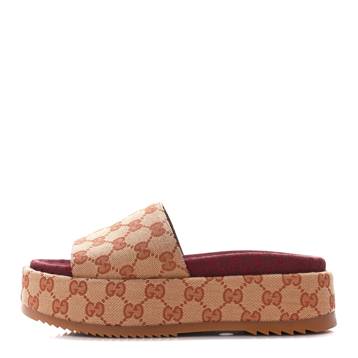 Gucci Canvas GG Monogram Angelina Platform Slide Sandals 37.5 Beige Ruggine 1 of 13
