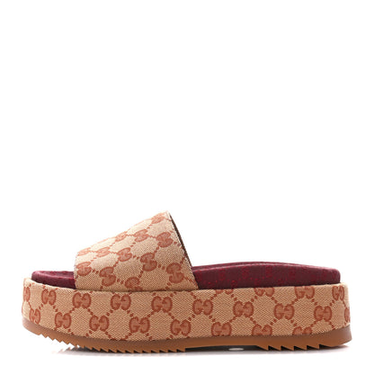 Gucci Canvas GG Monogram Angelina Platform Slide Sandals 37.5 Beige Ruggine 1 of 13
