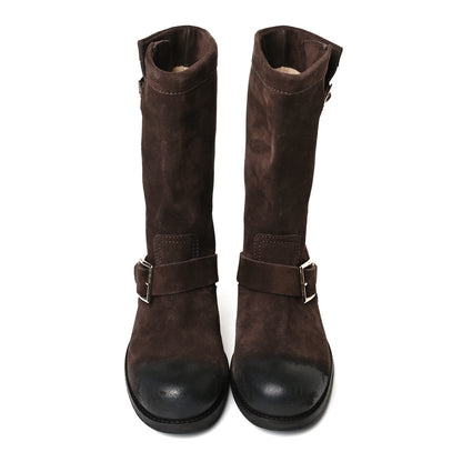 Jimmy Choo Distressed Waxed Suede Biker Boots 37 Brown 5 of 14