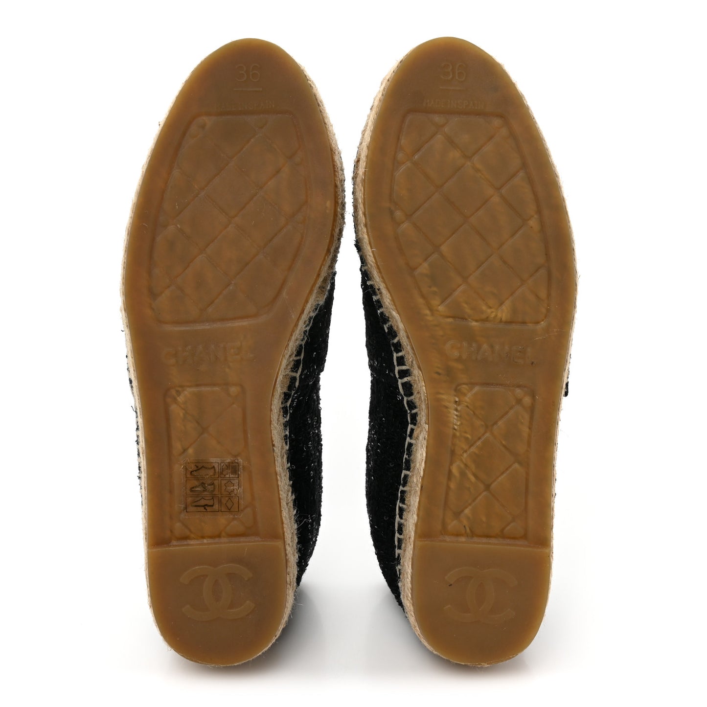Tweed Patent Goatskin Sequin CC Espadrilles 36 Black