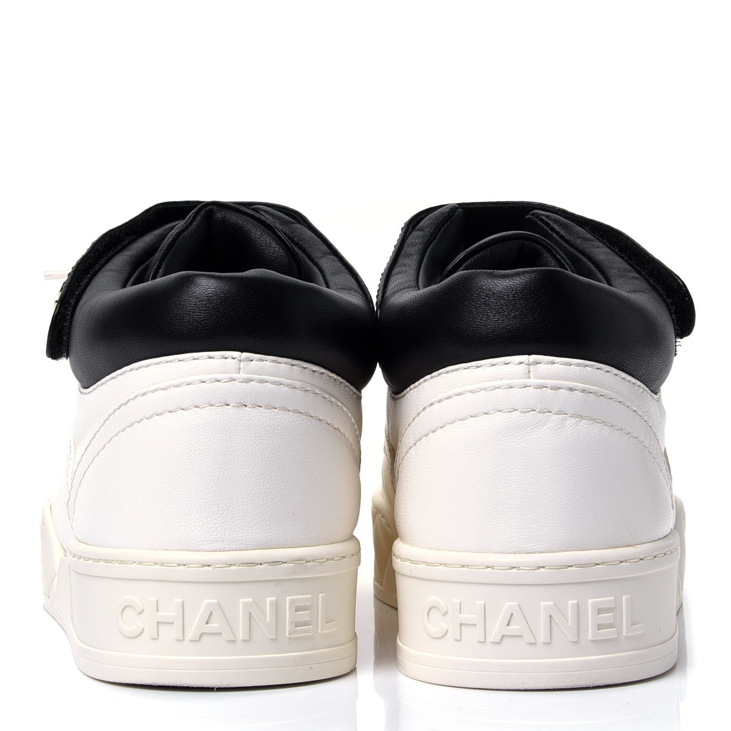 Chanel Lambskin Logo Strap Sneakers 38 Ivory Black 6 of 11