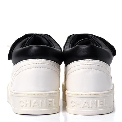 Chanel Lambskin Logo Strap Sneakers 38 Ivory Black 6 of 11