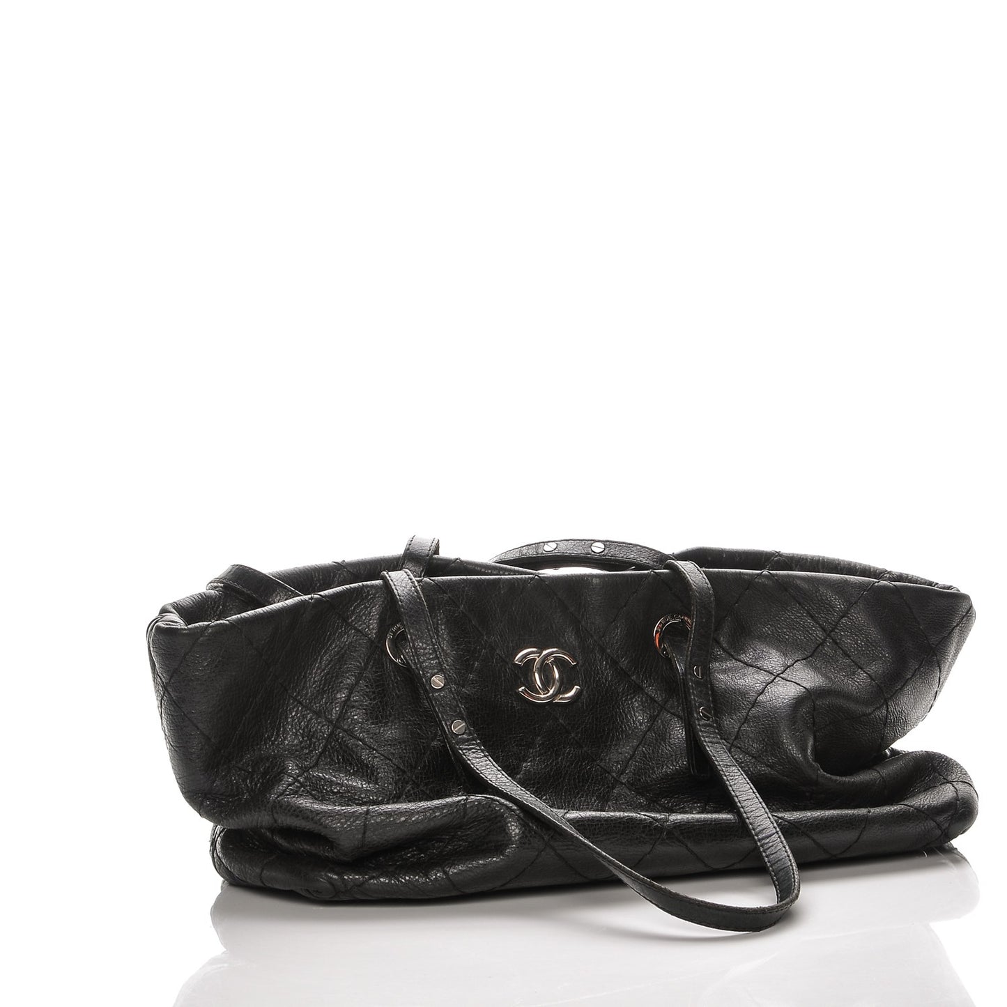 Glazed Calfskin Large On The Road Tote Black