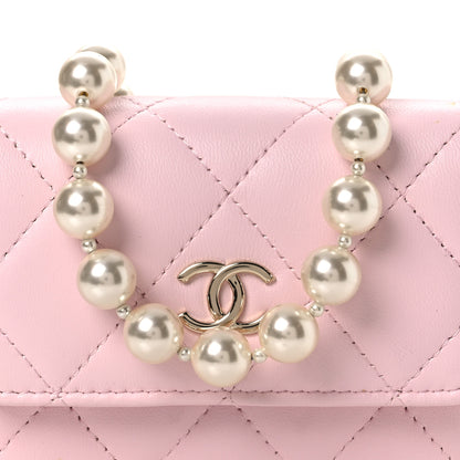 Chanel Lambskin Quilted Pearl Card Holder With Chain Light Pink 8 of 15