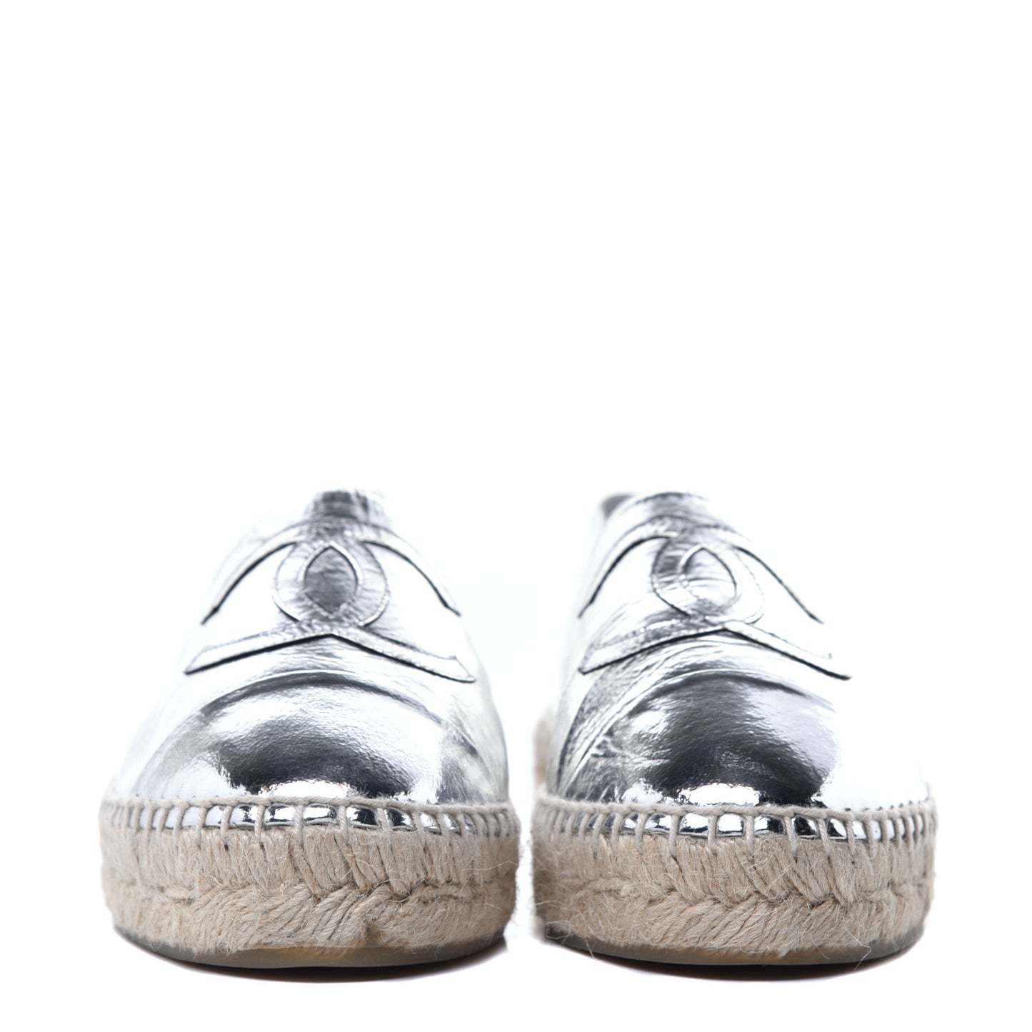 Laminated Goatskin CC Espadrilles 38 Silver