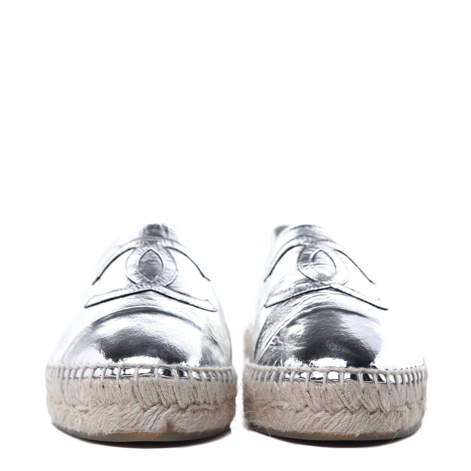 Chanel Laminated Goatskin CC Espadrilles 38 Silver 2 of 10