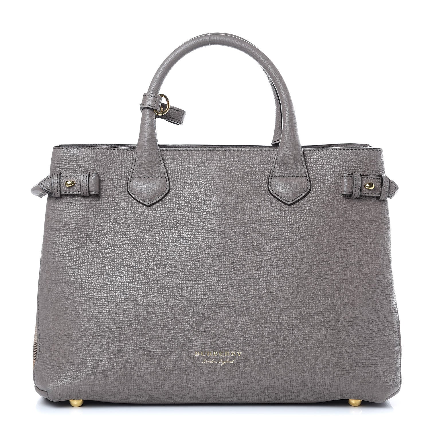 Burberry Derby Calfskin House Check Medium Banner Tote Thistle Grey 1 of 13