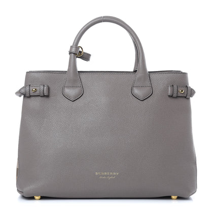 Burberry Derby Calfskin House Check Medium Banner Tote Thistle Grey 1 of 13