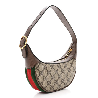 Gucci GG Supreme Monogram Textured Calfskin Web Mini Ophidia Half Moon Hobo Beige Ebony New Acero 3 of 10
