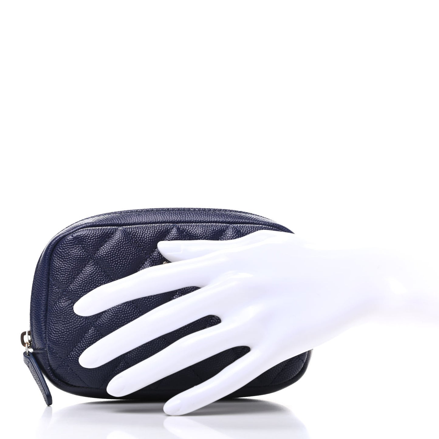 Caviar Quilted Small Curvy Pouch Cosmetic Case Navy