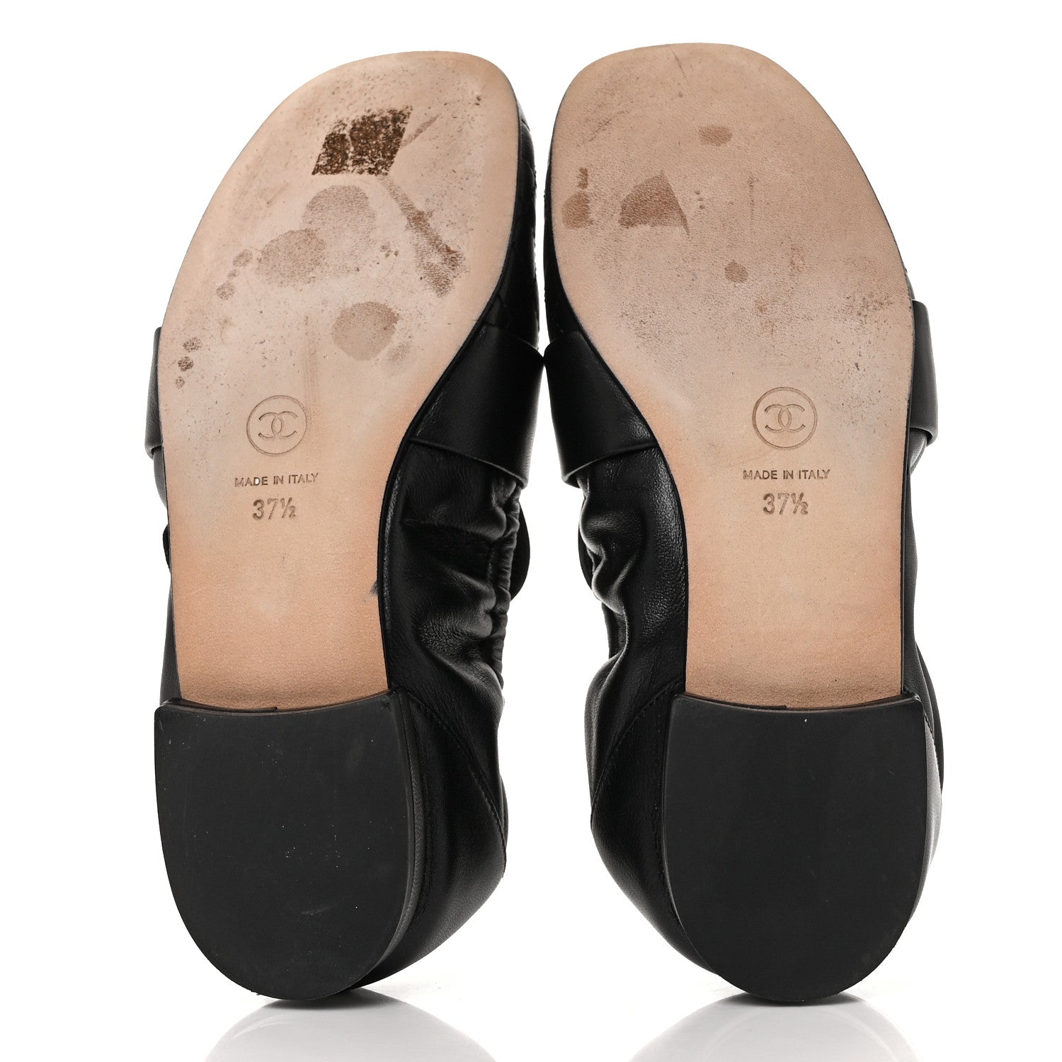 Chanel Laminated Lambskin Womens Quilted Elastic CC Moccasin Loafers 37.5 Black 5 of 8