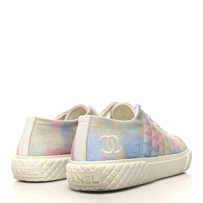 Chanel Printed Fabric Quilted Sneakers 38 Green Pink Blue 4 of 9