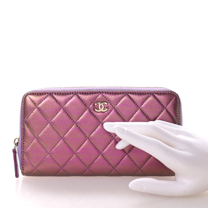 Chanel Iridescent Lambskin Quilted Large Gusset Zip Around Wallet Purple 2 of 9