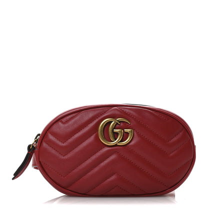 Gucci Calfskin Matelasse GG Marmont Belt Bag 85 34 Hibiscus Red 1 of 12