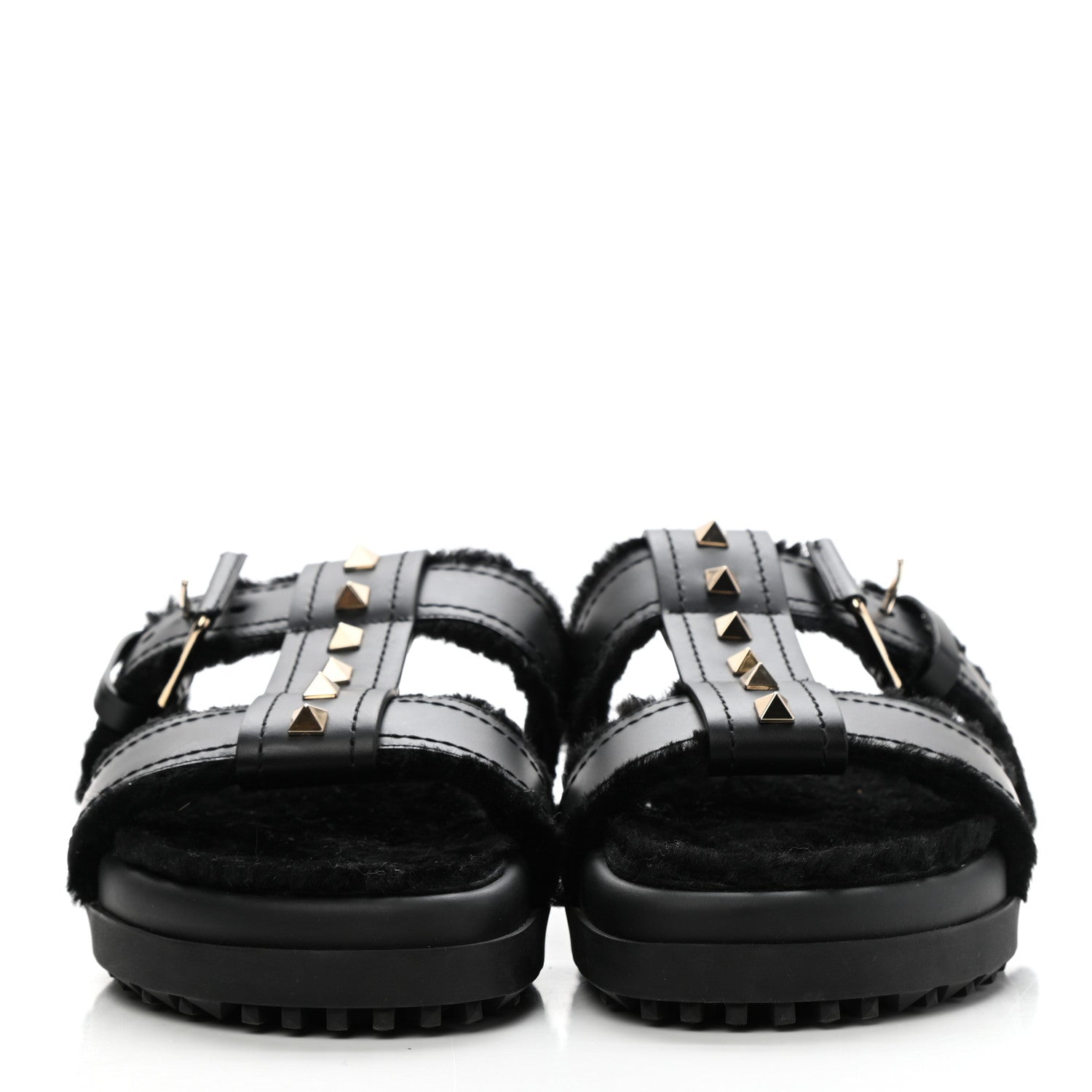 Valentino Garavani Shearling Rockstud Slide Sandals 38 Black 2 of 8