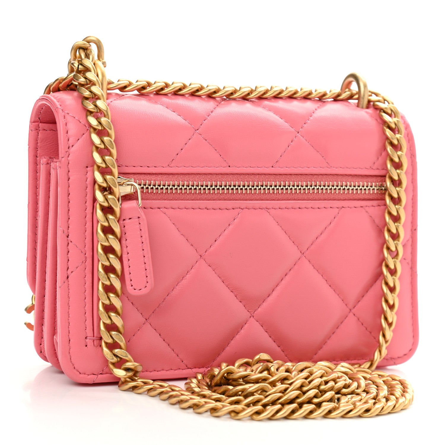 Chanel Lambskin Enamel Quilted Pending Clutch With Chain Pink 3 of 11